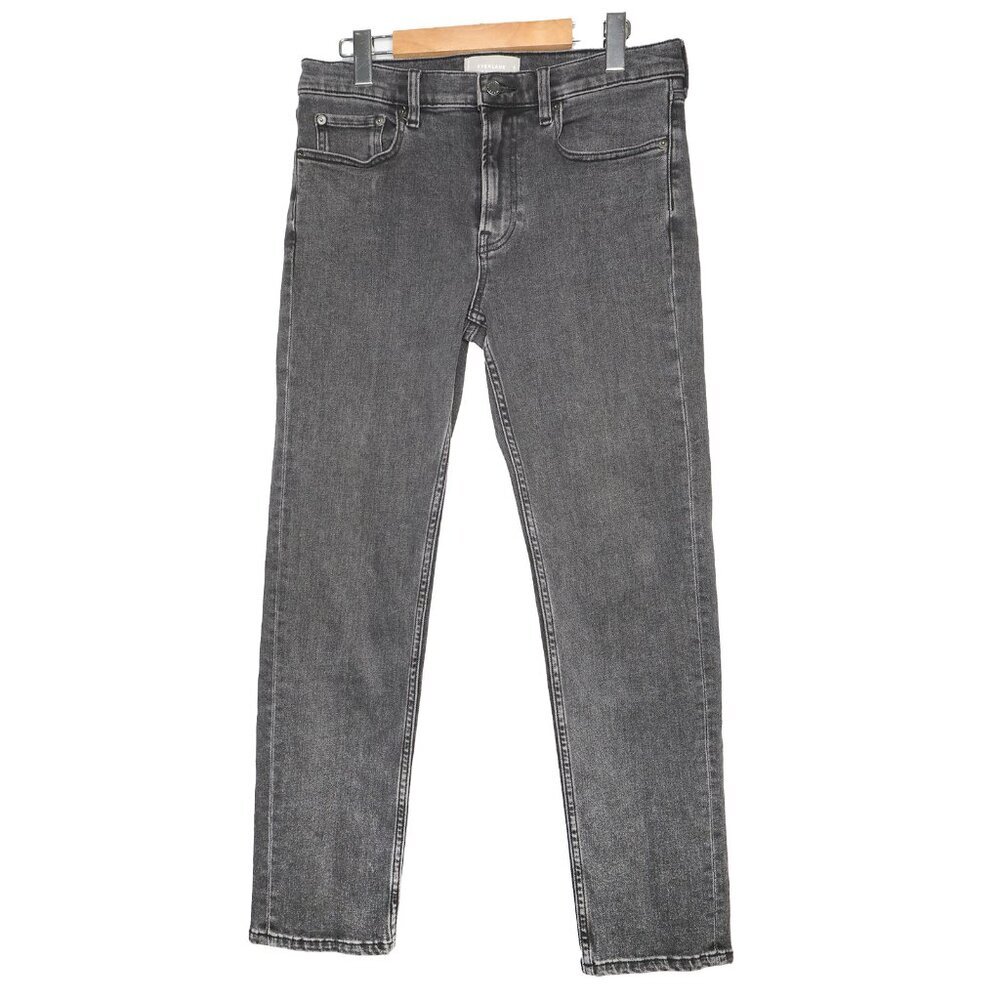 Everlane Straight Jeans Stretch Mid Rise Slim Grey Faded Black Casual Classic 29